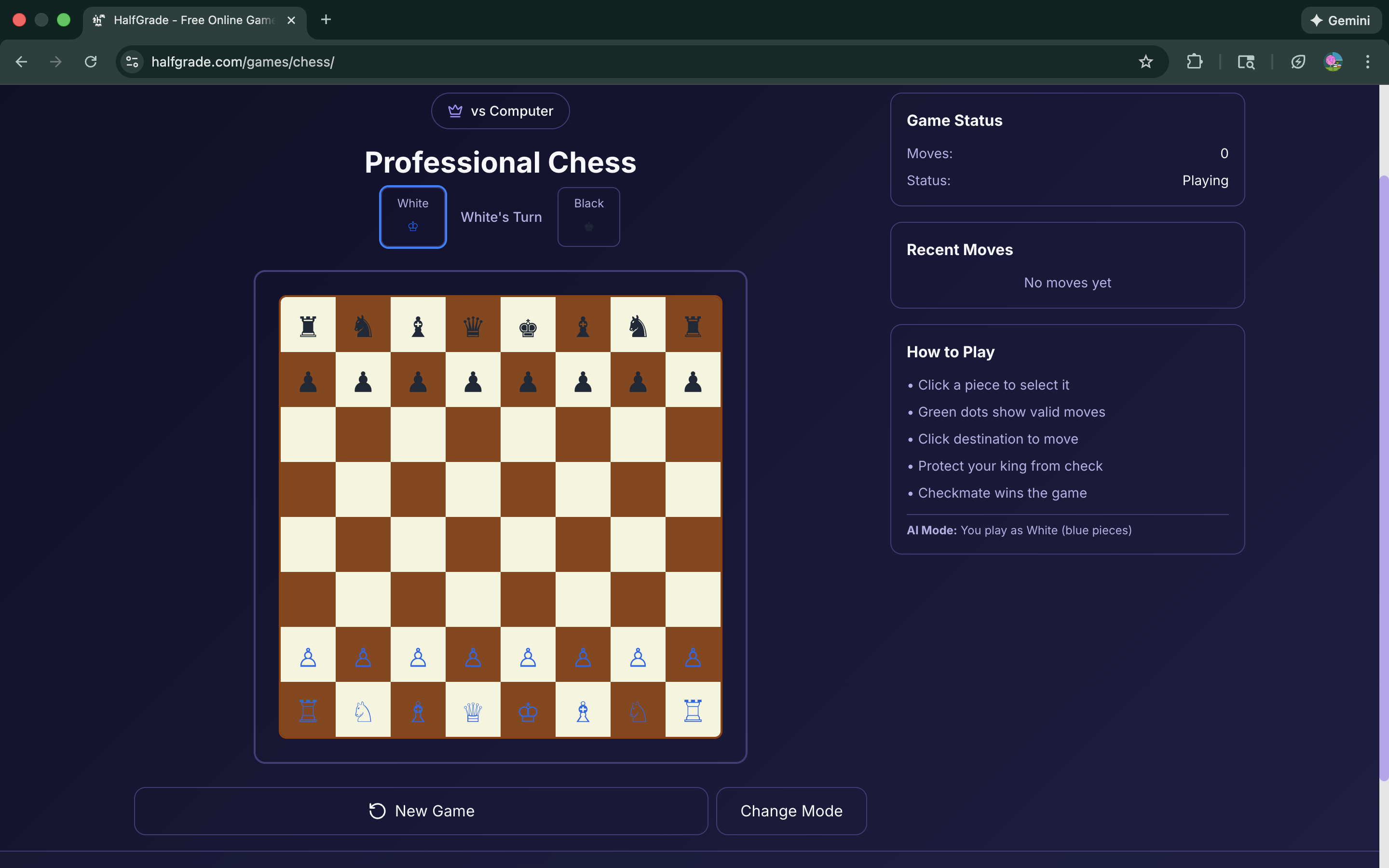 HalfGrade Chess Game