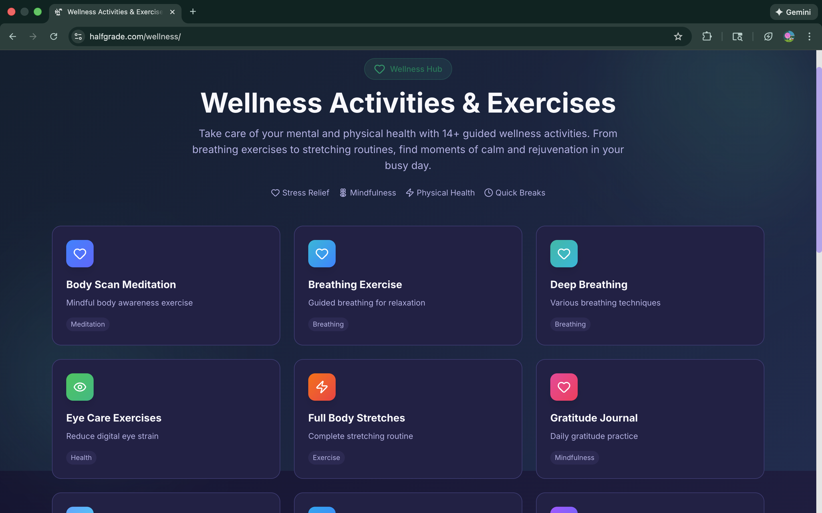 HalfGrade Wellness Section